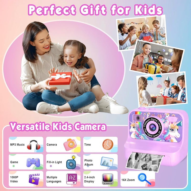 KALINCO Kids Camera, Upgrade Kids Camera Instant Print, Front Rear Dual Selfie Digital CAM with 1080P Videos, Portable Travel Toy with Games and Music, Christmas Birthday Gift for Boys, Girls and Teens - Image 2